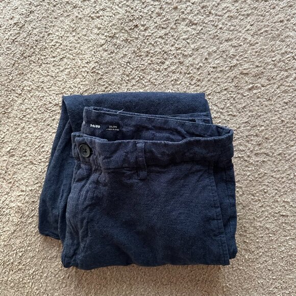 Old Navy Pants Mens 34x28 Mid Rise Linen Blend Slim Chino Navy Blue Preppy - Picture 13 of 13